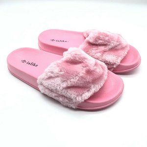 Islike Womens Slide Sandals Faux Fur Rubber US 8